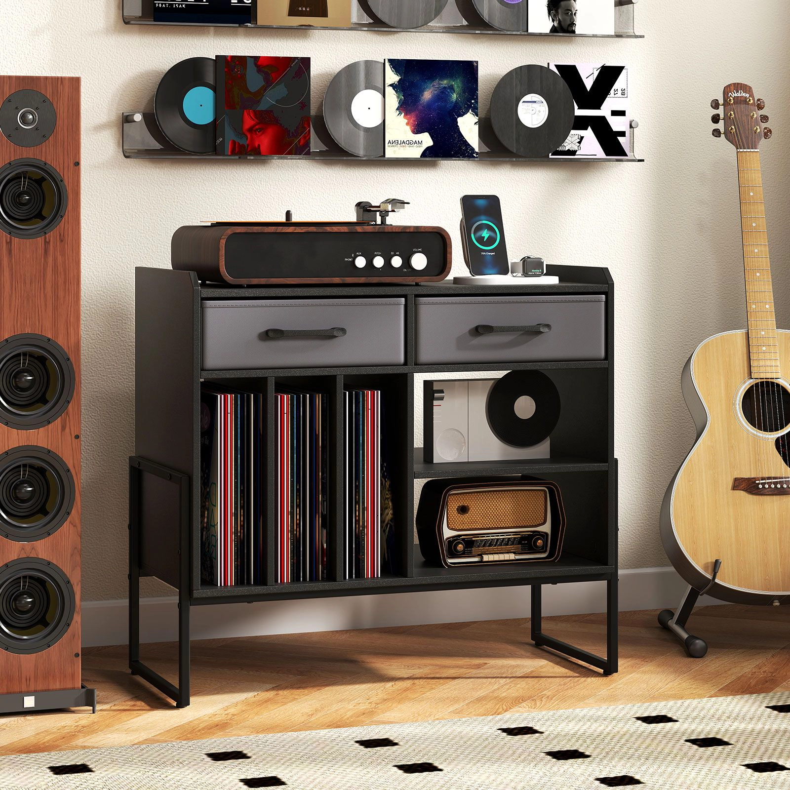 SlickBlue Large Record Player Stand with Vinyl Storage