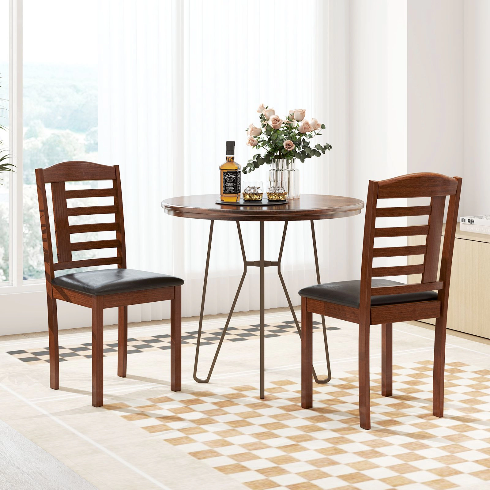 SlickBlue Mid Century Dining Chairs, Padded Seat, Rubber Wood Frame