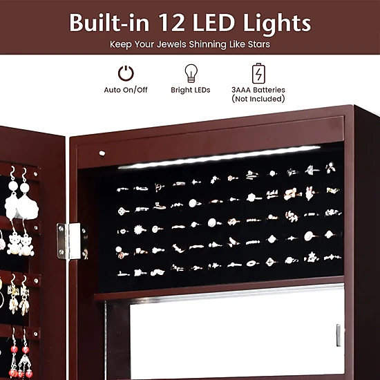 SlickBlue Over Door Jewelry Organizer with Full-Length Mirror