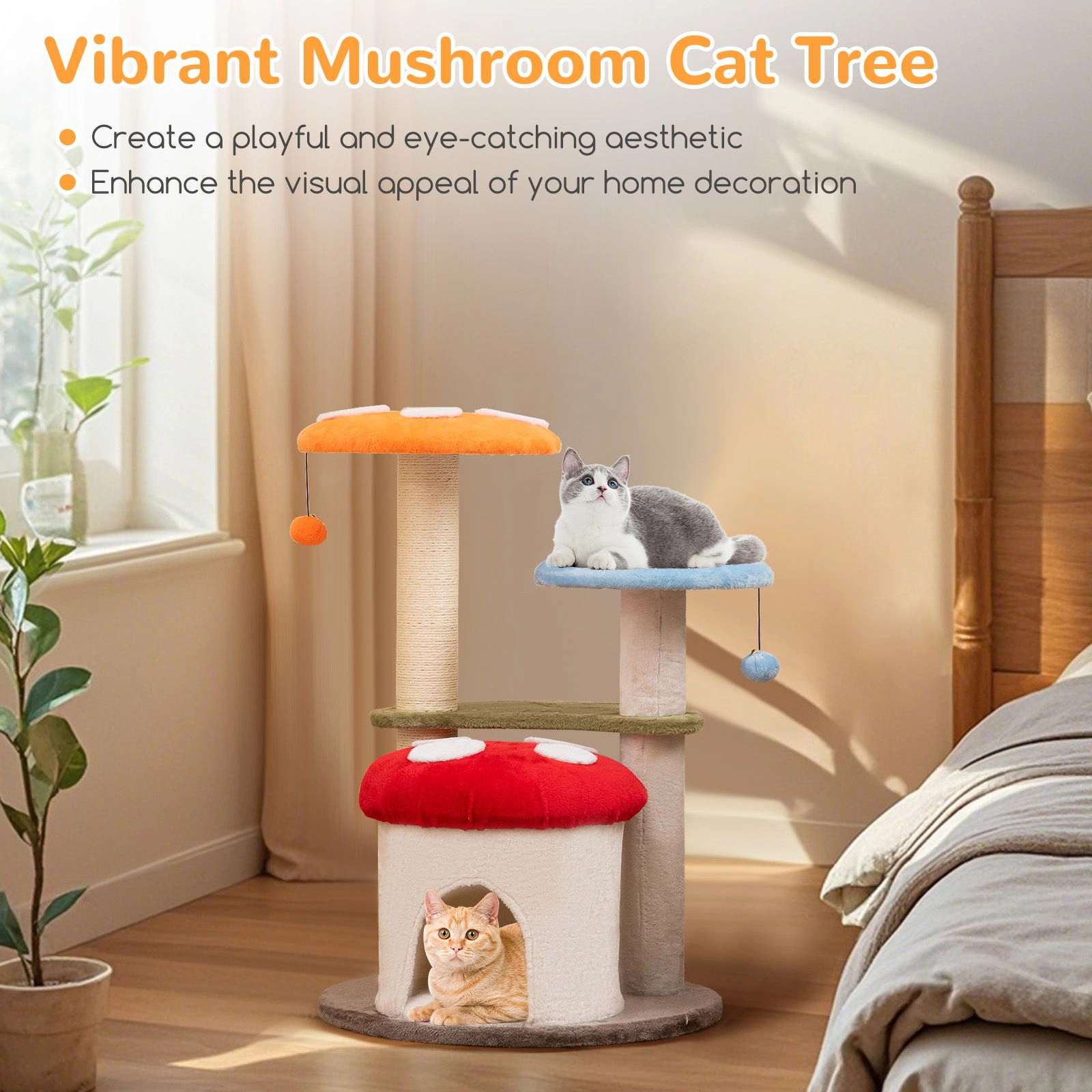 SlickBlue 6-Level Cat Tree with Plush Condo, Padded Perches & Bell Toys