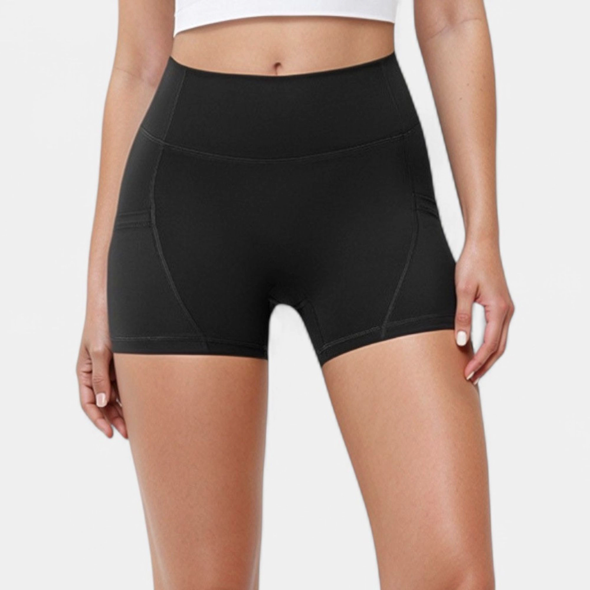 Anna-Kaci Women's High Waist Workout Shorts with Side Pockets and Seam-Contoured Fit for Flexible Movement