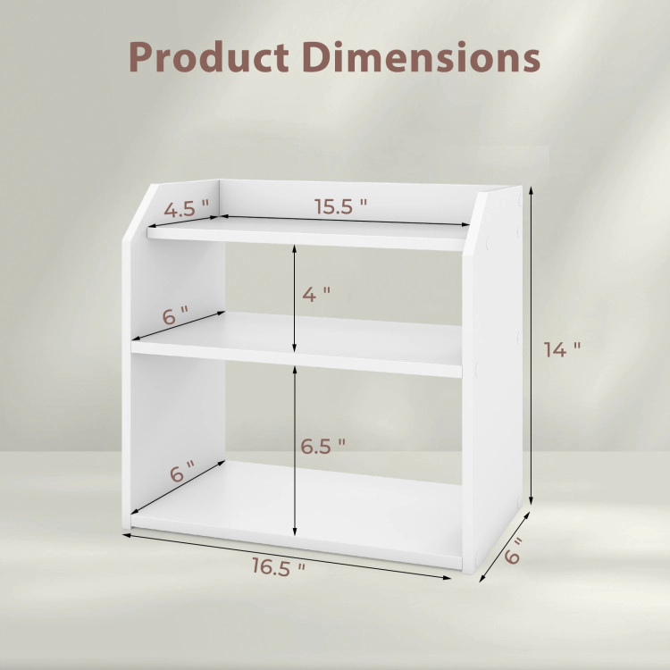 Hivvago 3-Tier Desktop Bookshelf Wooden Countertop Bookcase with Raised Top Guardrails