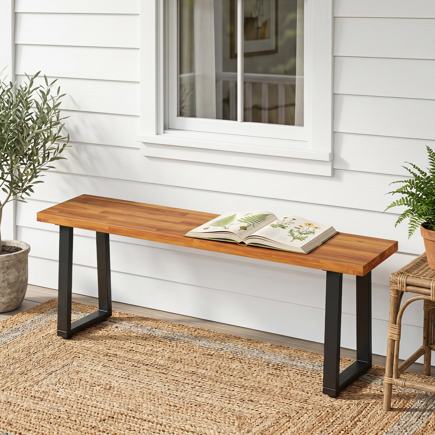LJG Set of 1 Wood Patio Bench 47.5" Long Dining Bench for Entryway Poolside