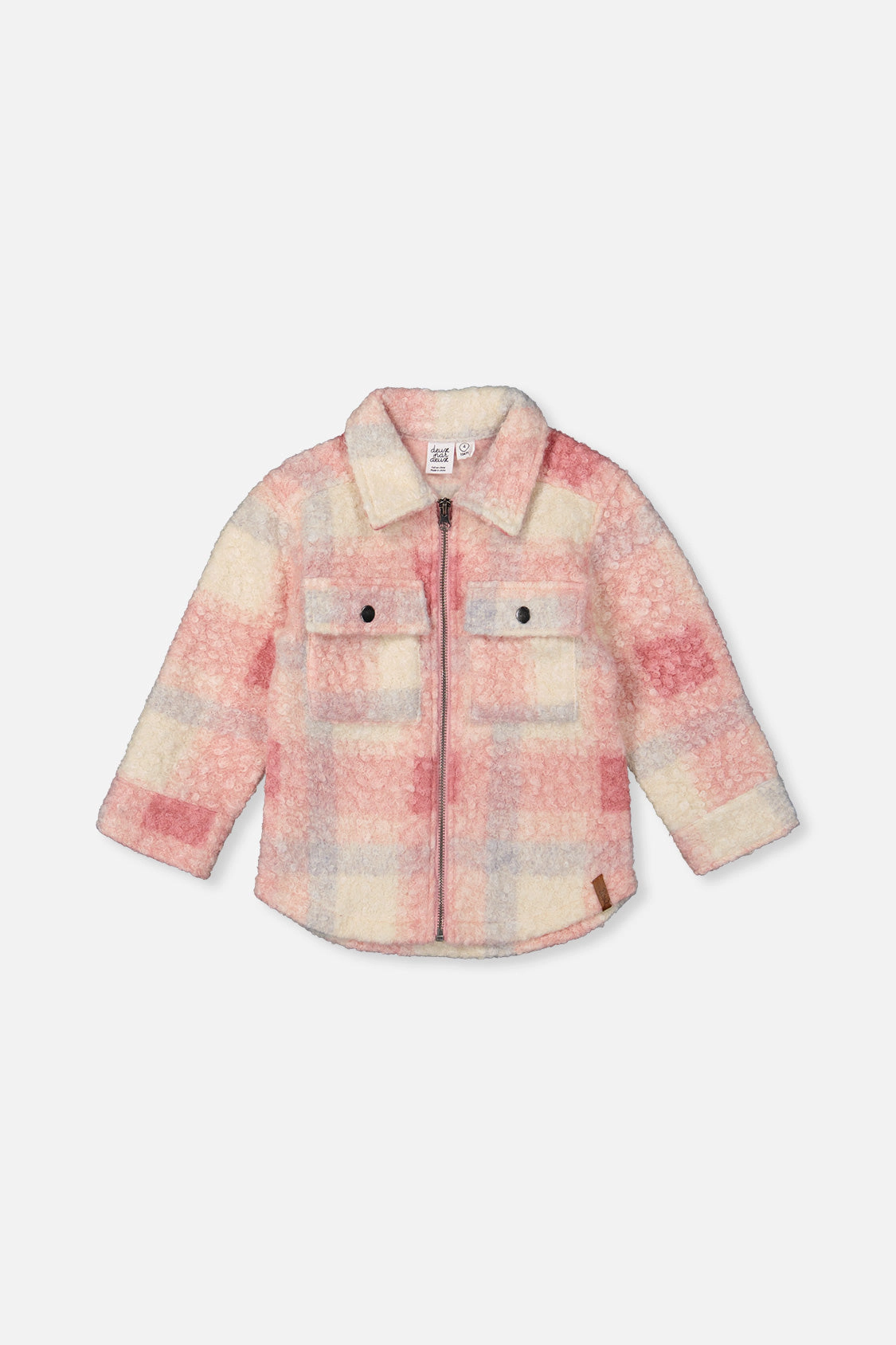 Deux par Girls Zipped Plaid Overshirt with Chest Pockets