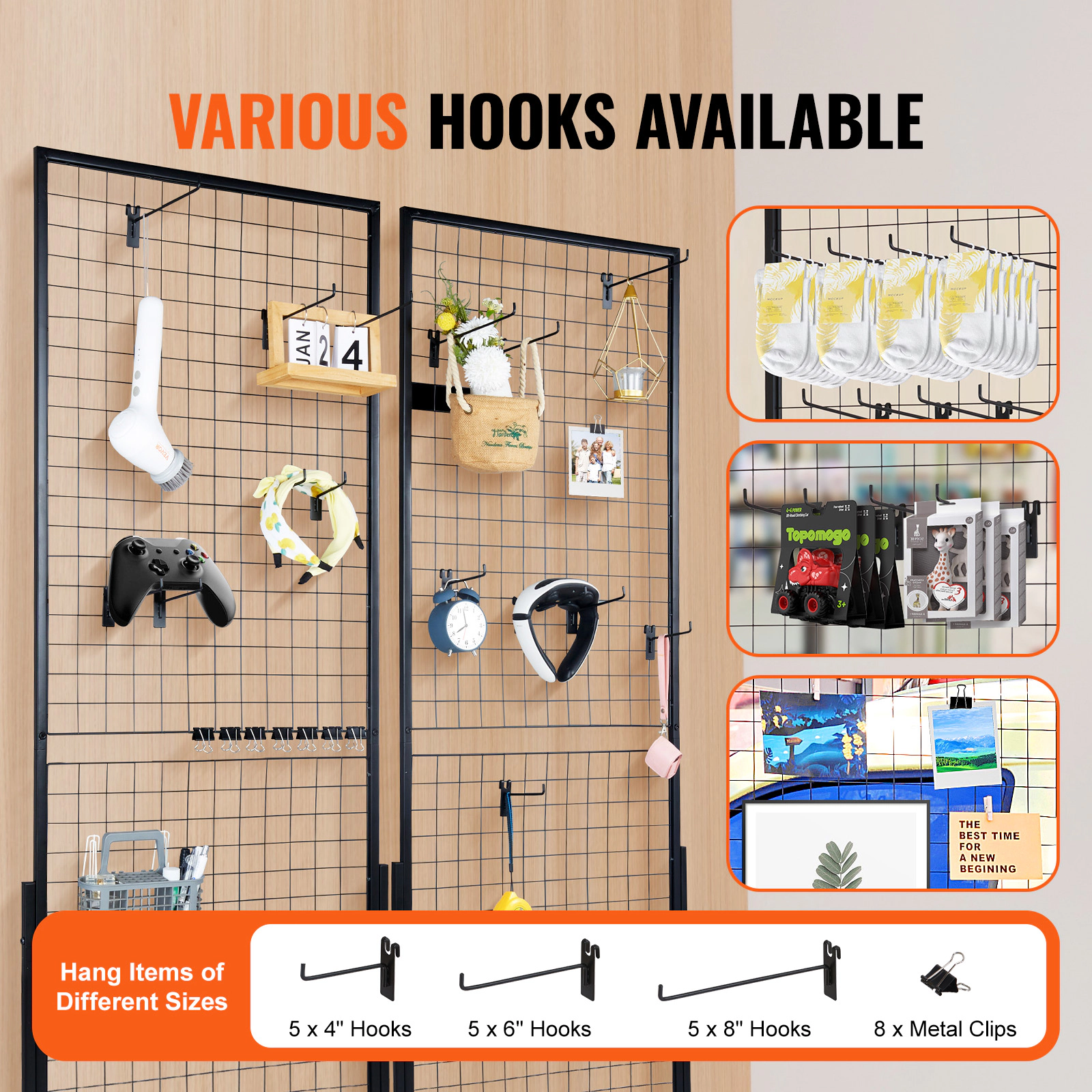 HONGGE Grid Wall Wire Grid Panels Display Art Display with and Hooks Gridwall for Craft