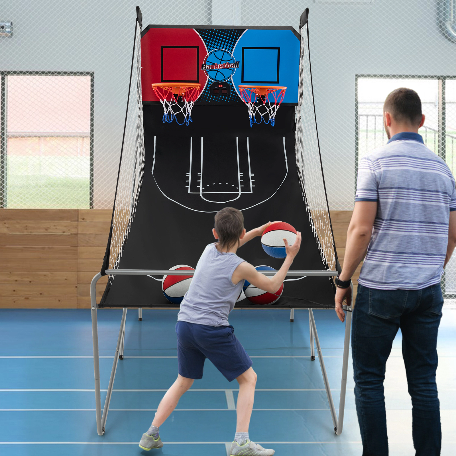 SUGIFT Dual Shot Foldable Basketball Arcade Game with 8 Game Modes Electronic Scorer 12-in Rim and 4 Balls