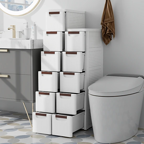 SUGIFT 5-Drawer Rolling Storage Cabinet Organizer Built-In Wheels 11-lb Top Capacity 16.5-in Wide White/Multicolor