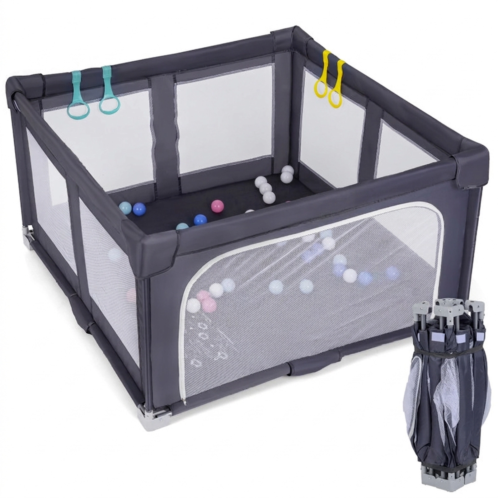 SUGIFT 50-in Large Baby Playpen and Play Gym Set with 50 Ocean Balls 5 Sensory Toys and Zip Side Door