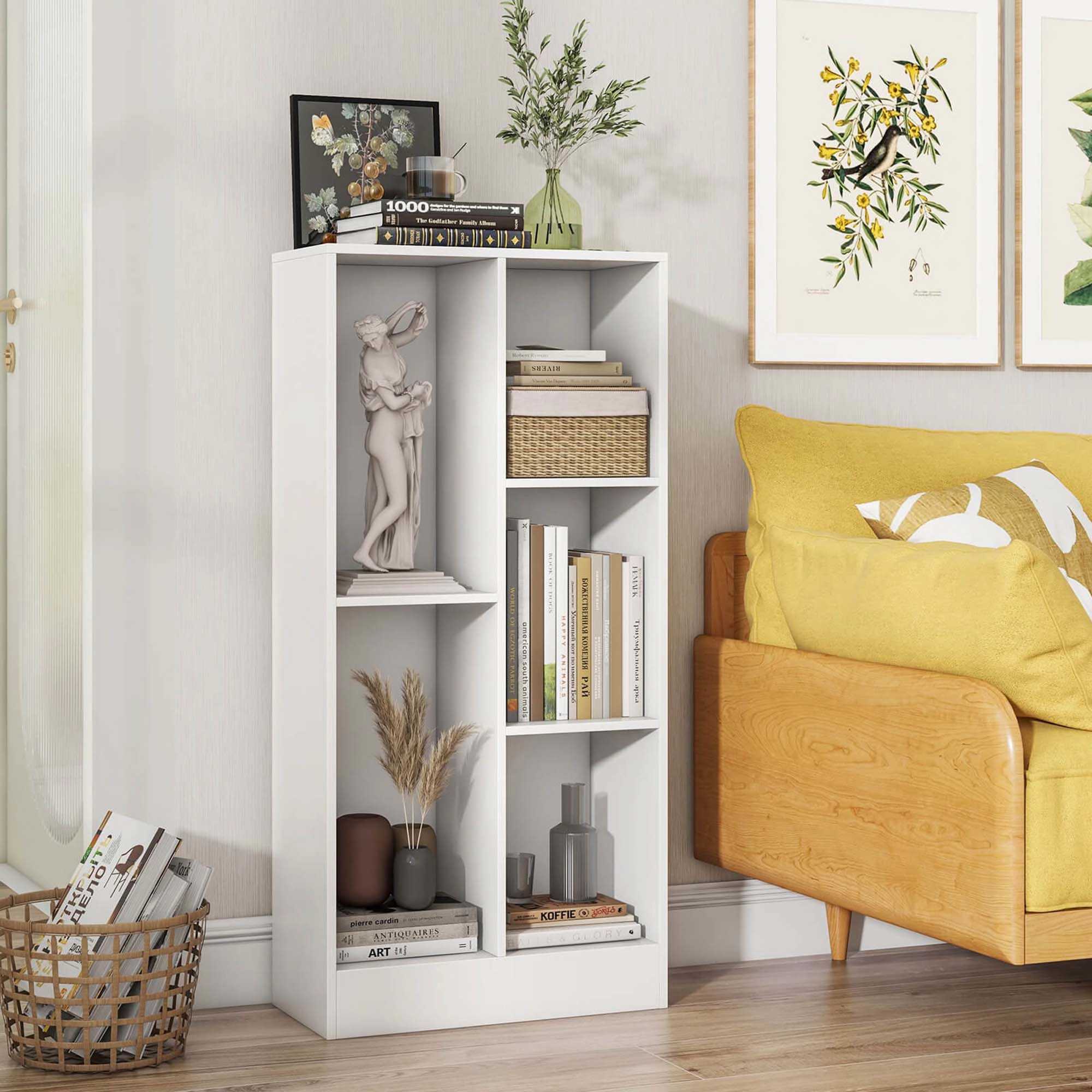 Costway 5-Cube Bookcase for Kids 41" Wooden Toy Storage Organizer for Kid's Room White