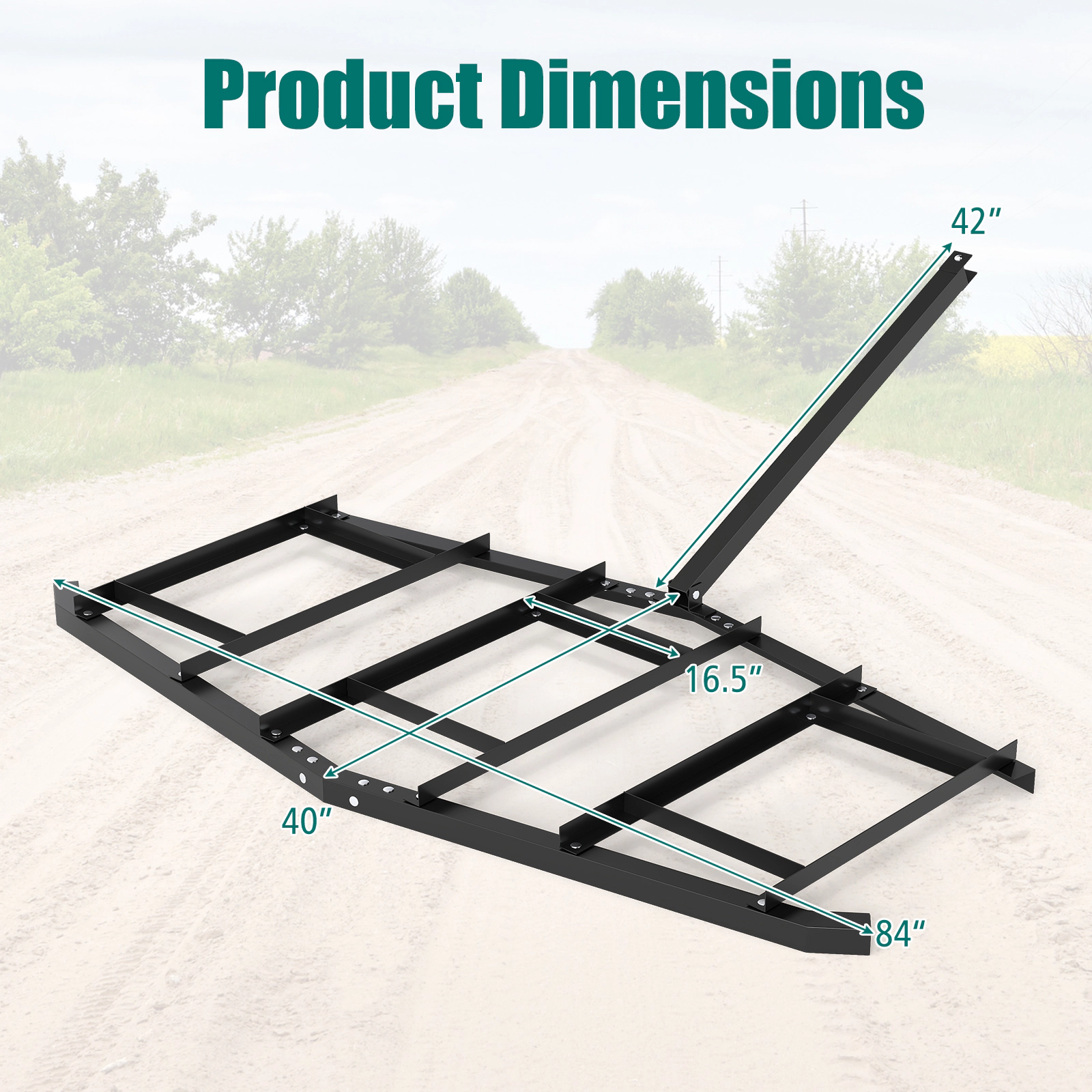 SUGIFT Black 84-in Wide Tow Behind Driveway Drag Landscape Leveling Rake with Reinforced Bars and Rod