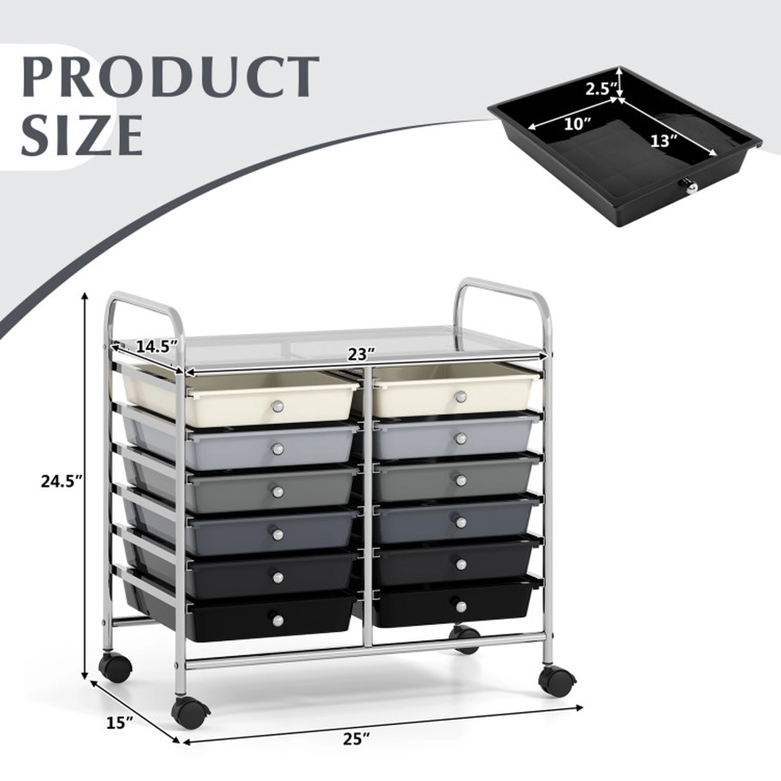 SUGIFT 12-Drawer Rolling Storage Cart with Steel Frame 34-in Tall for Home and Office Gradient Gray