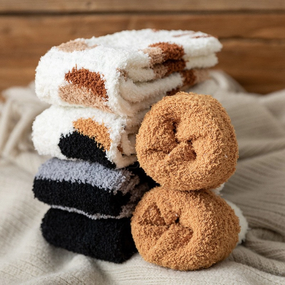 Wardrobe Whimsy 6 Pairs Women Cute Cat Paw Claw Fuzzy Socks Cozy Warm Fleece Socks