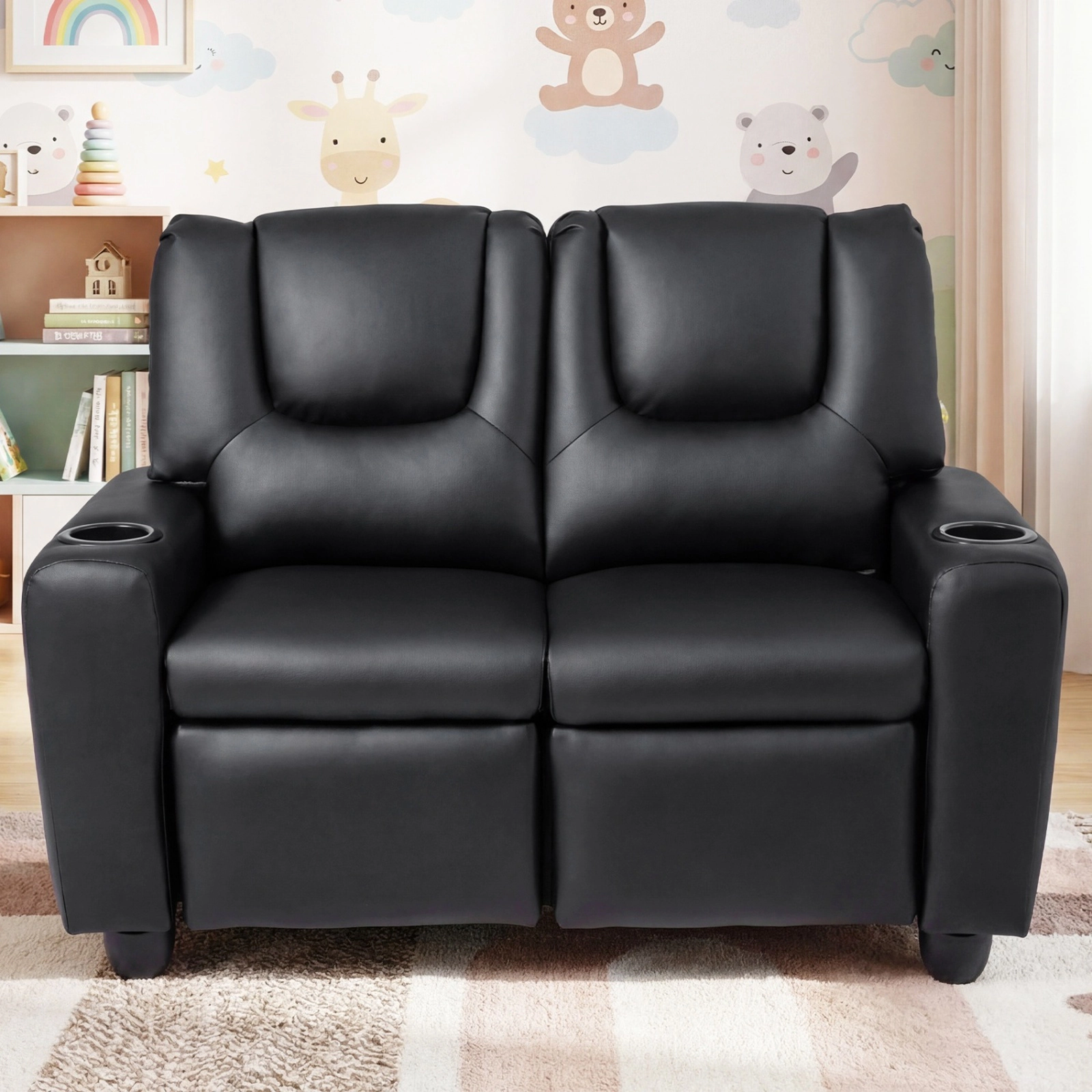 SUGIFT 2 Cup Holders 2-Seater Kids Recliner Double Toddler Sofa Chair