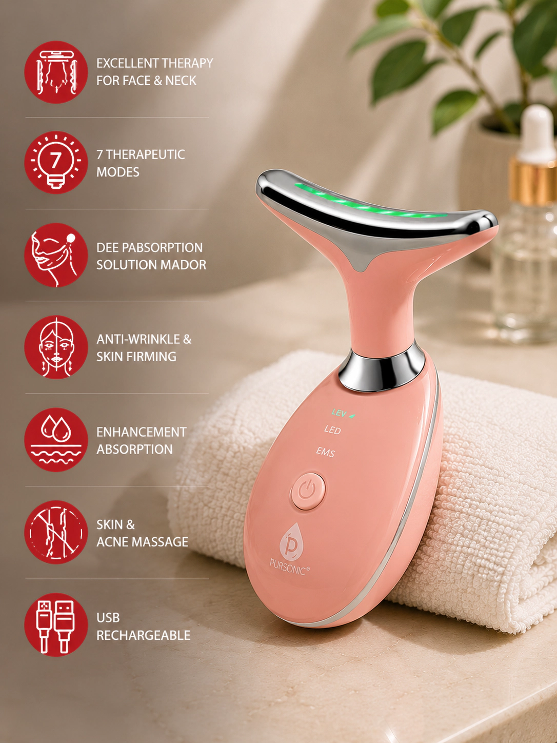 Pursonic Unisex LED Light Therapy Skincare Complete LED Skincare Therapy Bundle