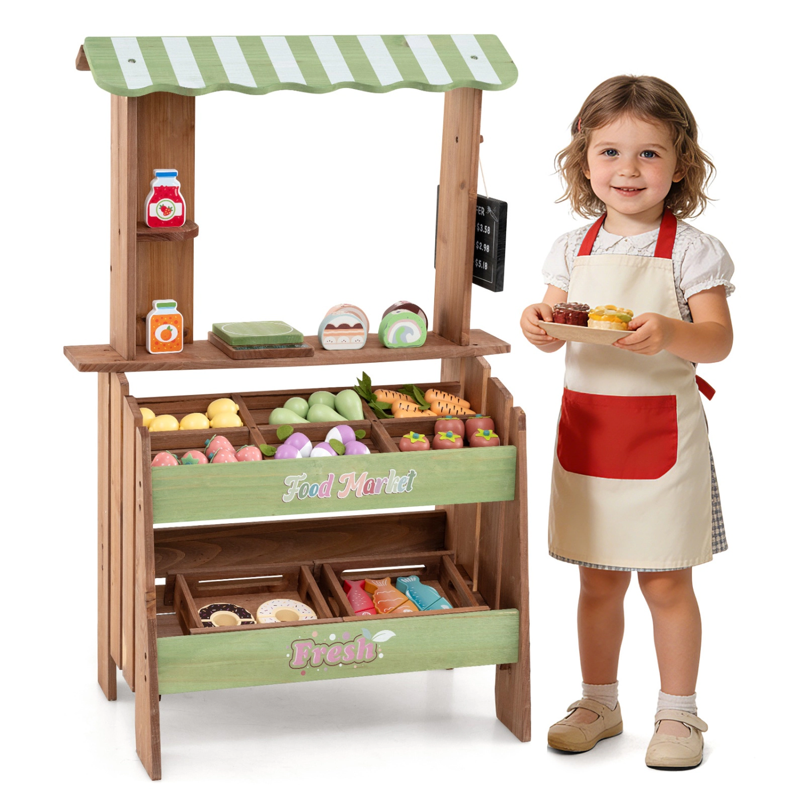 SUGIFT Chalkboard and 43 Accessories Kids Wooden Grocery Store Playset