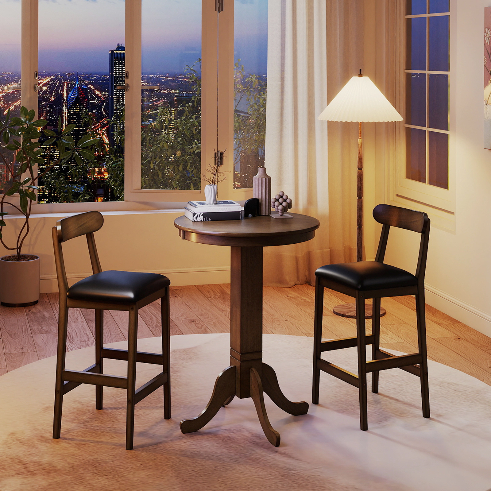 SUGIFT Rubber Wood Pub Round Dining Table with Pedestal Base 180-lb Capacity Espresso/Gray