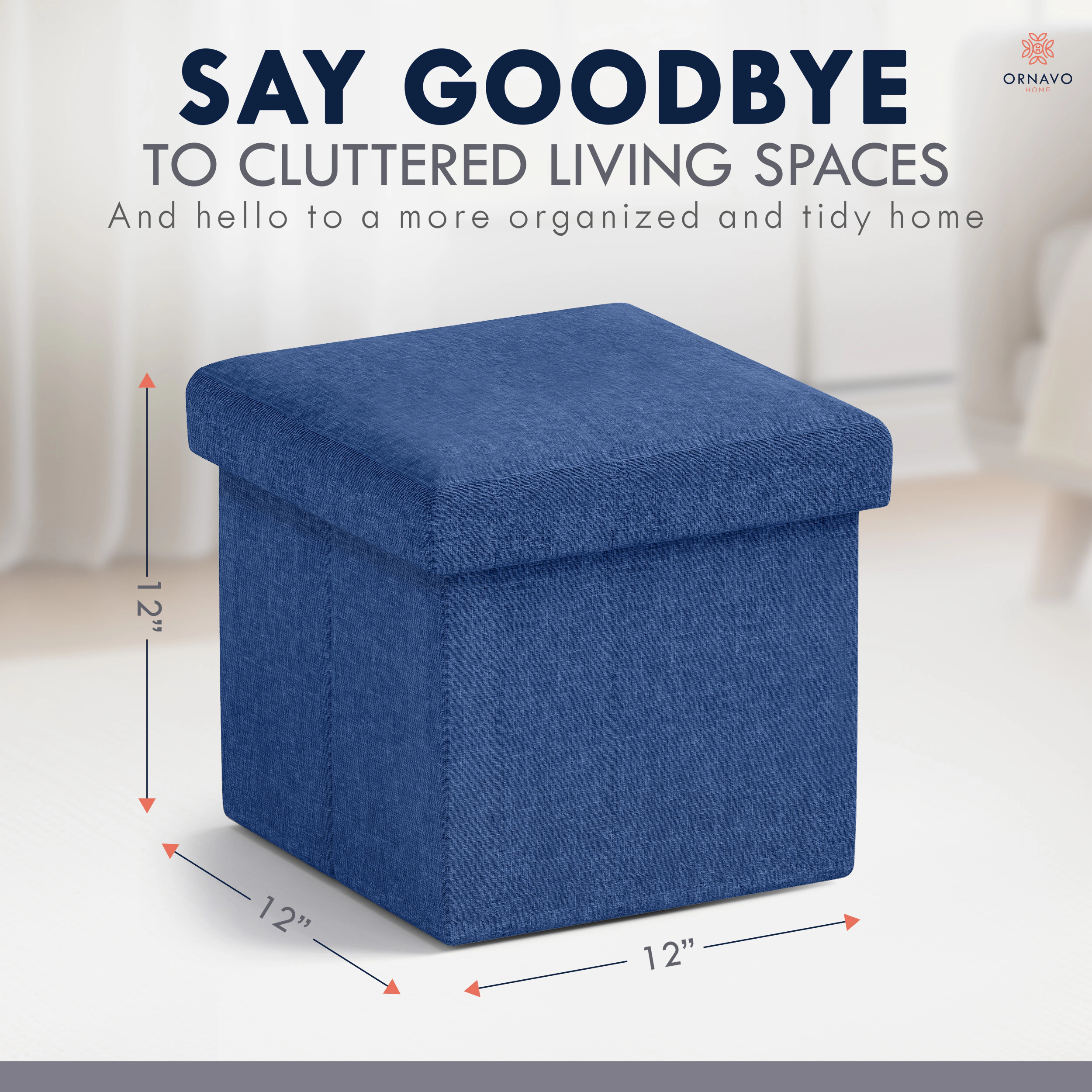 Ornavo Home Collapsible Small 12" Inch Square Storage Ottoman