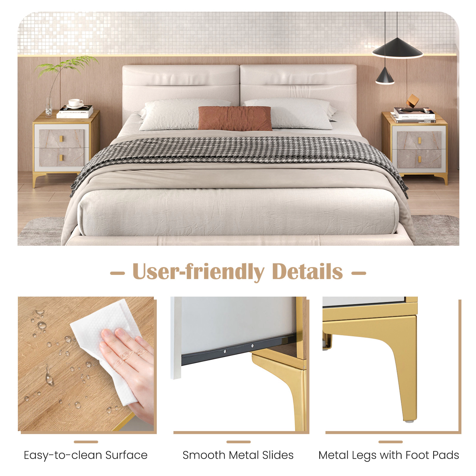 Hivvago Storage Nightstand with Two Sliding Drawers