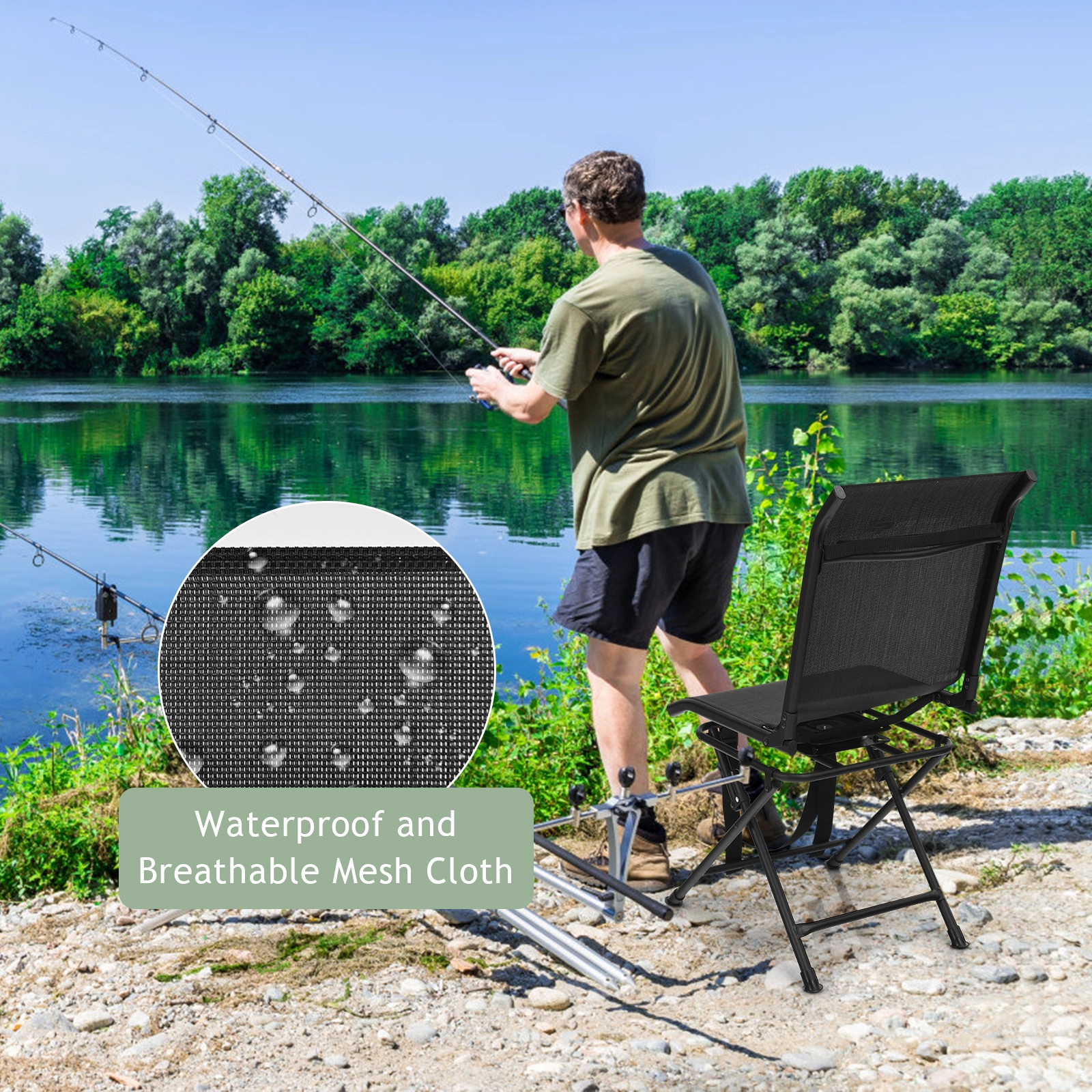 SUGIFT 360-Degree Swivel Folding Hunting Chair, 330-Lb Capacity, Mesh Seat, Iron Frame