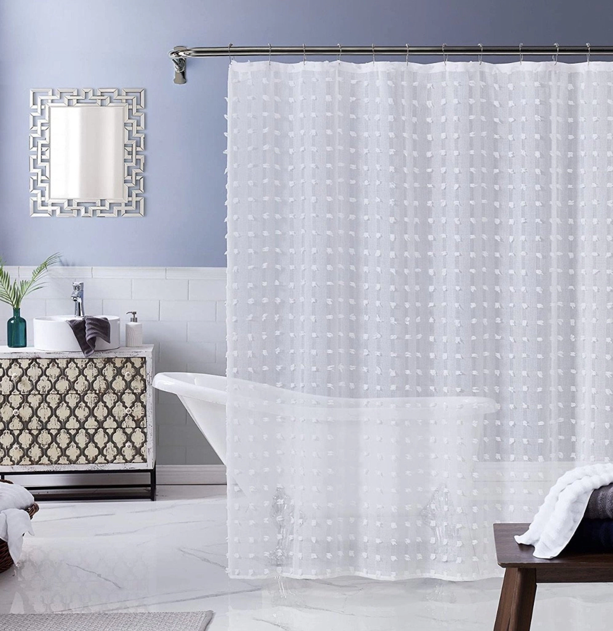 Dainty Home Cut Flower Modern 3D Linen-Look Shower Curtain With 3D Cotton Like Puffs 70" x 72"