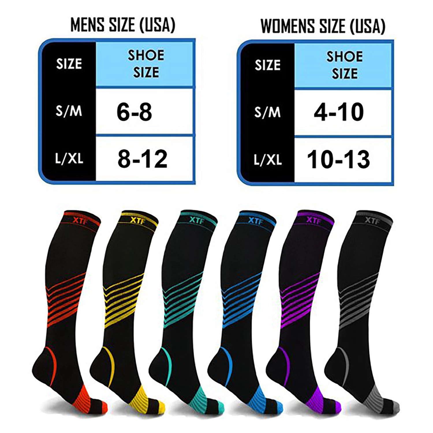 Extreme Fit Sport Compression Socks for Men and Women Knee High - made running, athletics, pregnancy travel 6 Pair