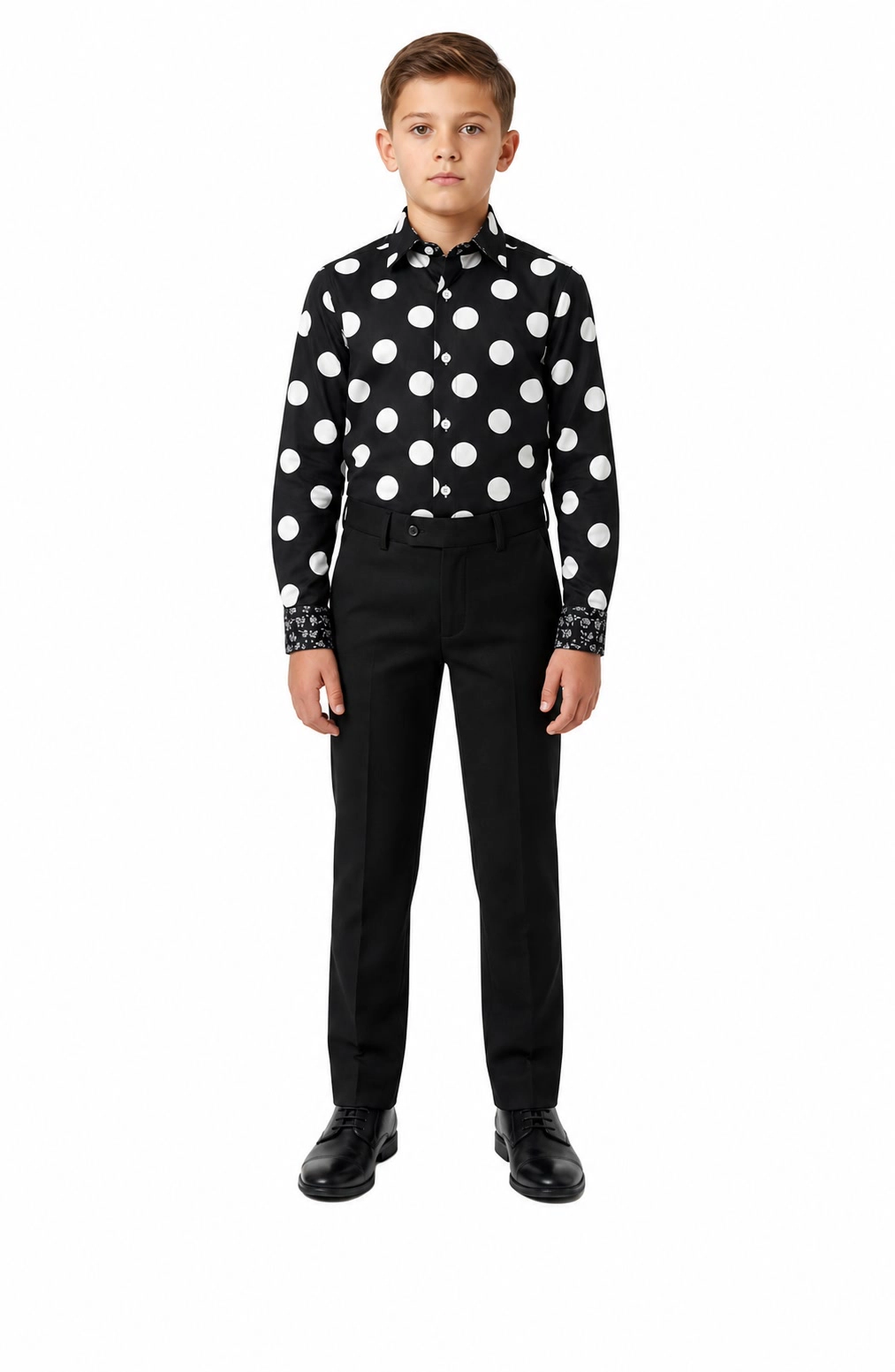 Elie Balleh Boys Slim Fit Long Sleeve Polka Dot Shirt