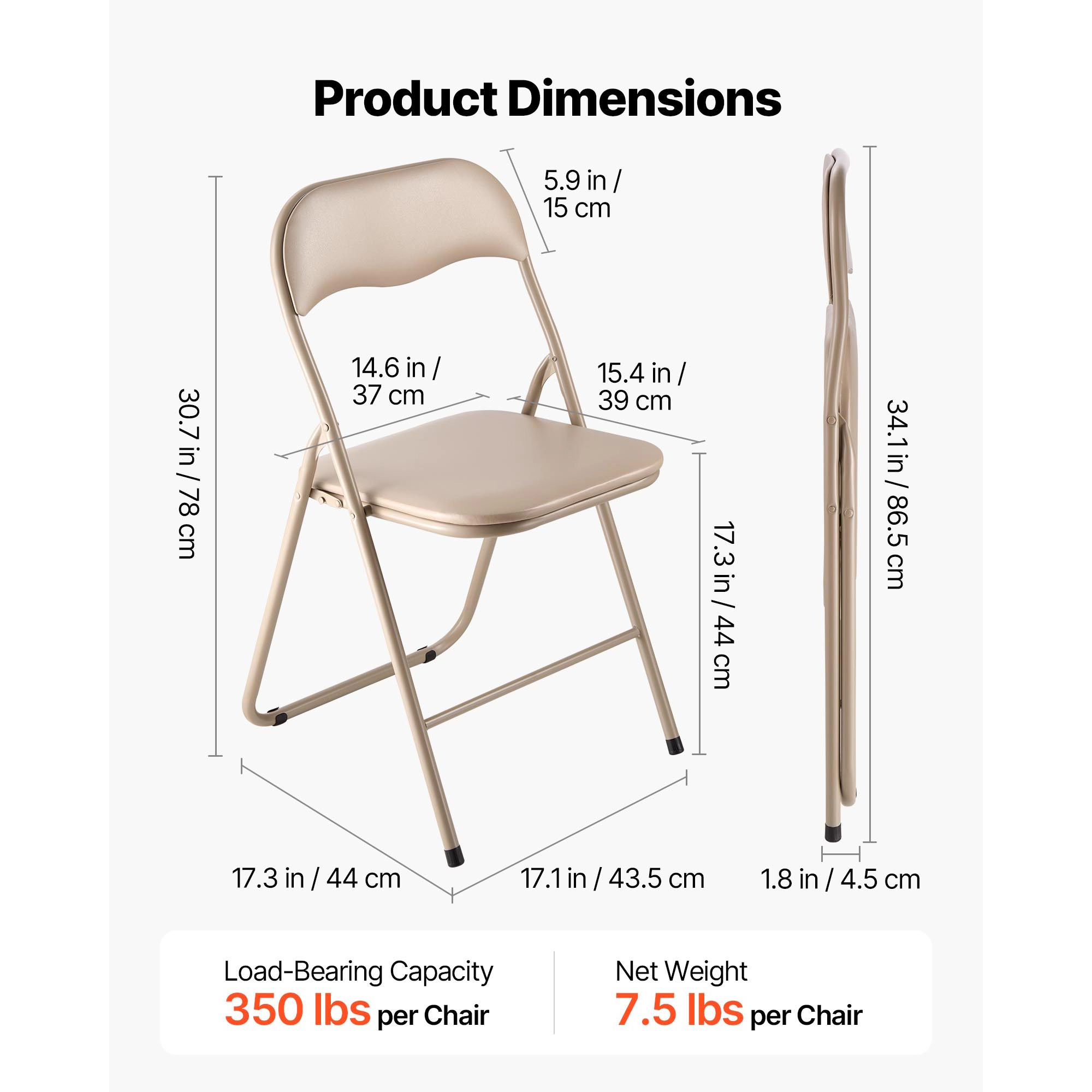 HONGGE Folding Chairs Foldable Chairs with Heavy Duty Metal Frame Portable Folding Card Table Chairs Stackable Seats