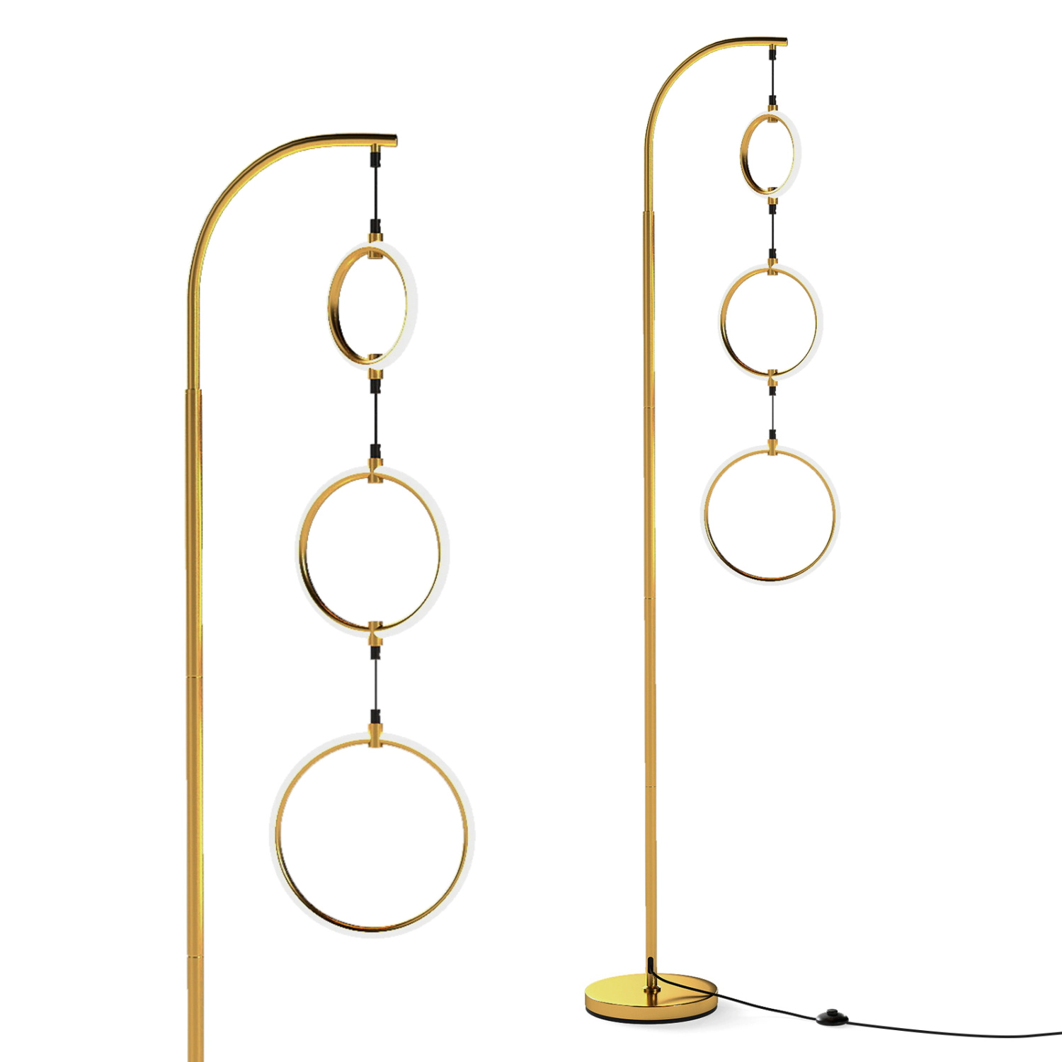 Slickblue Modern 3 Ring LED Floor Lamp 71in Gold Standing Light with Memory Function