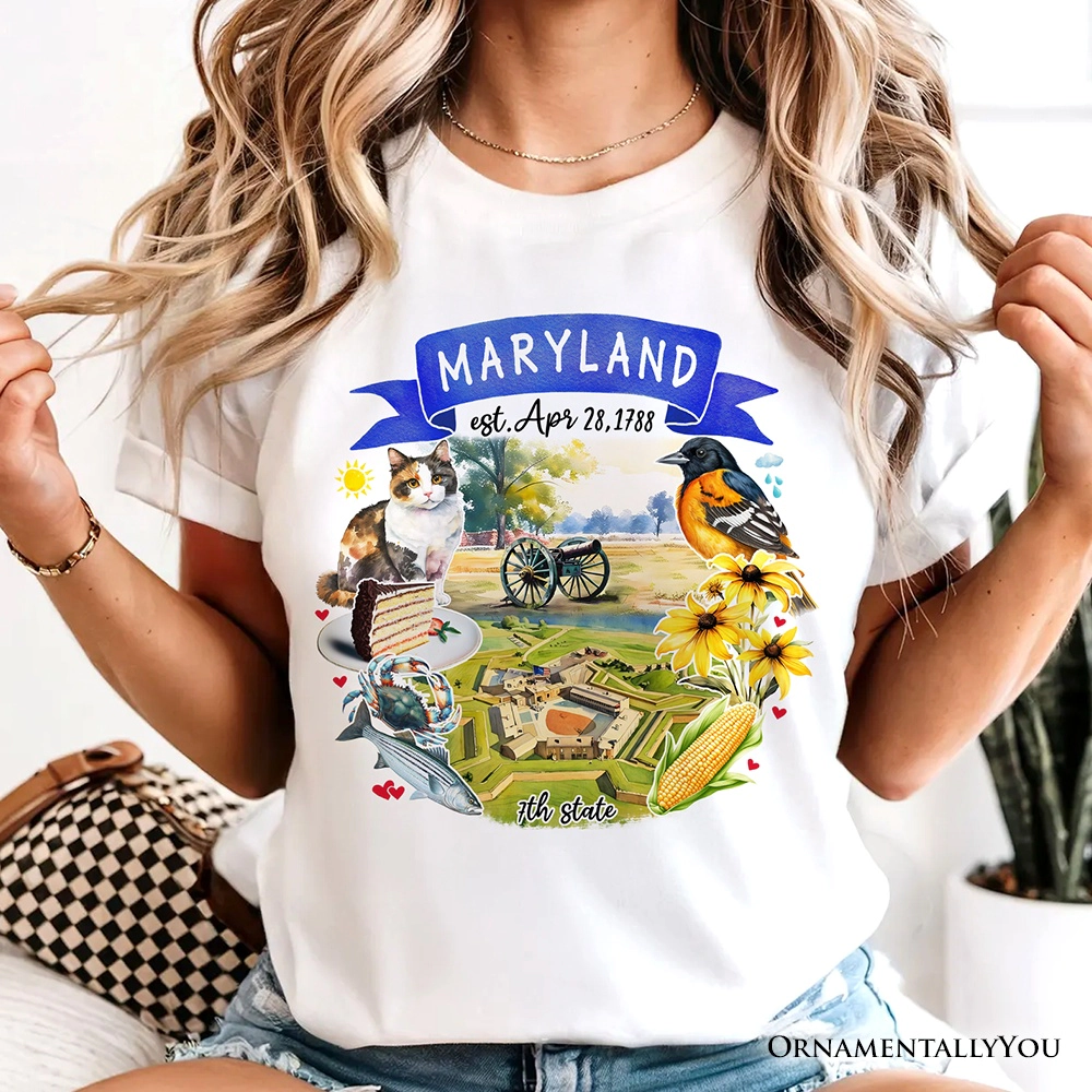 OrnamentallyYou Unisex Artistic Maryland State Themes And Landmarks T-Shirt