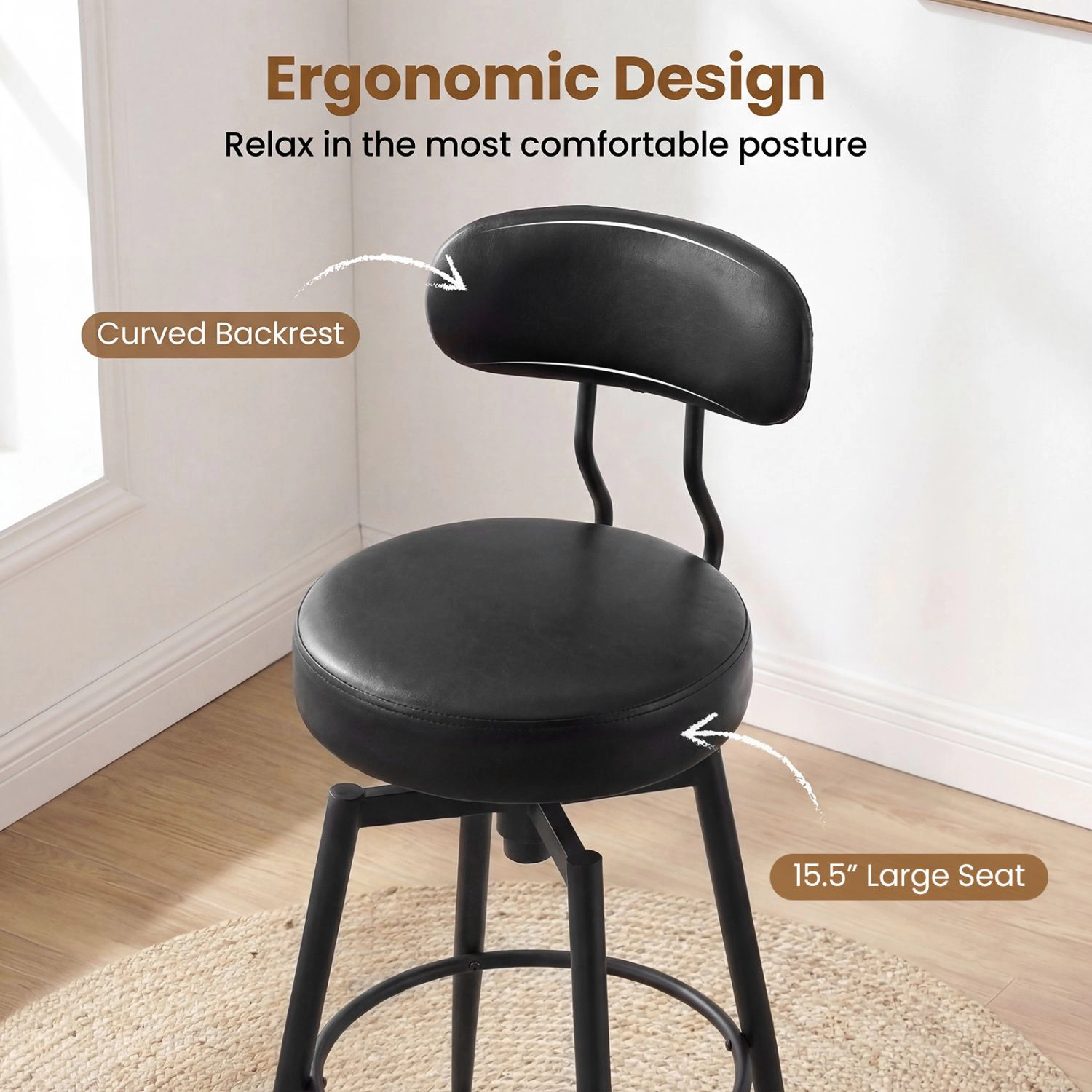 SlickBlue Swivel Barstools Set of 2 Upholstered Leather Seat and Back Chairs