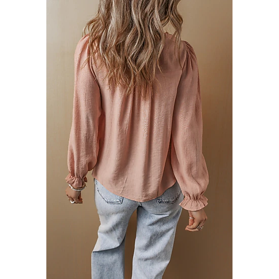 Threaded Pear Women's Angela Embroidered Flounce Sleeve Elegant Blouse