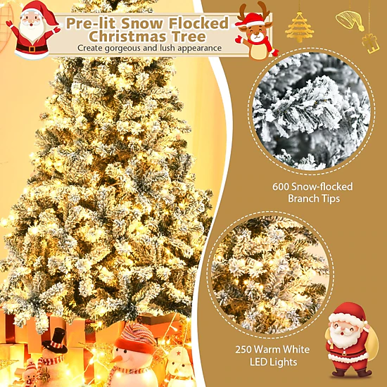 SlickBlue Pre-Lit Artificial Christmas Tree with Hinged Branches