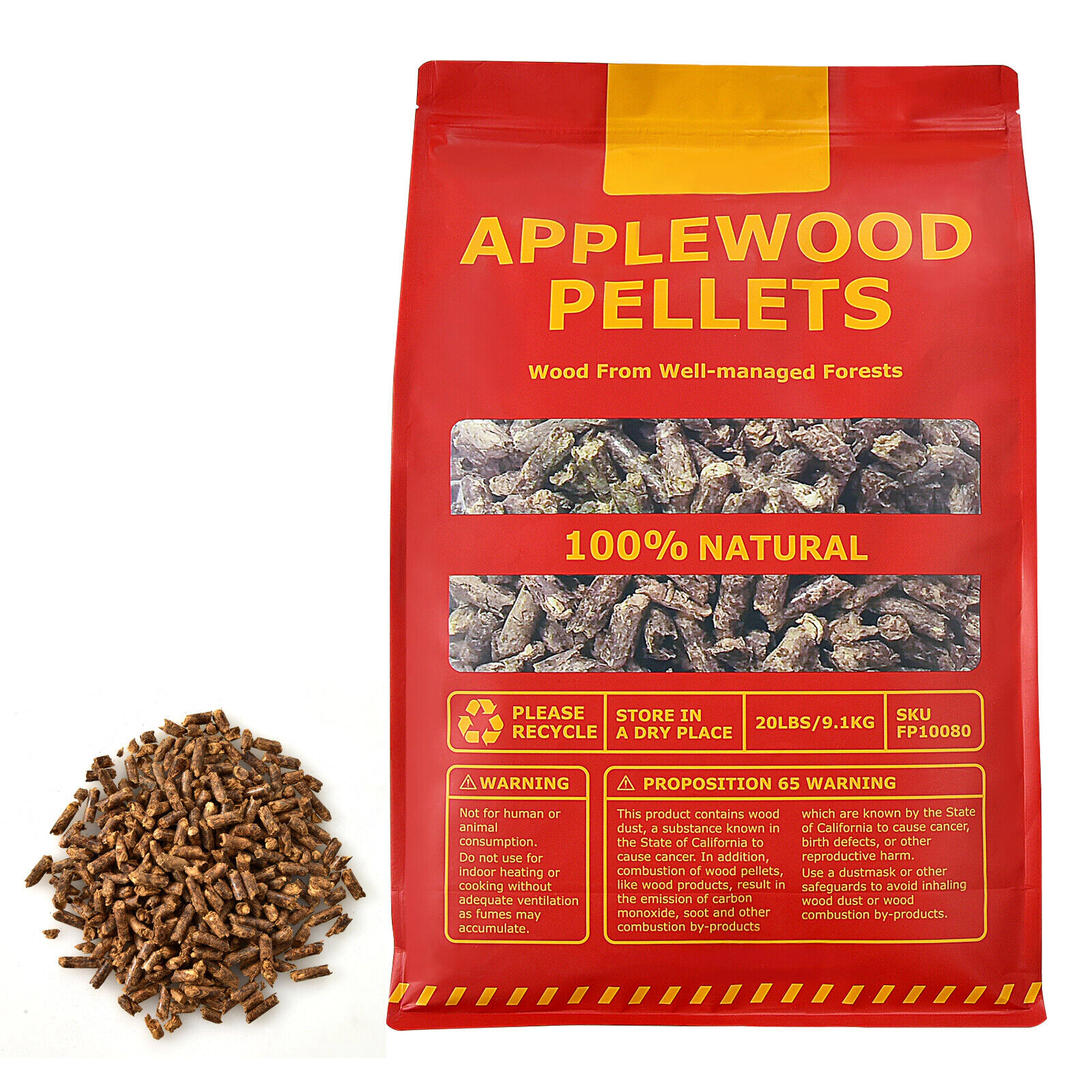 SUGIFT 20-lb 100% All-Natural Apple Hardwood Barbecue Grilling Wood Pellets 13-in x 5-in x 20-in Bag Natural