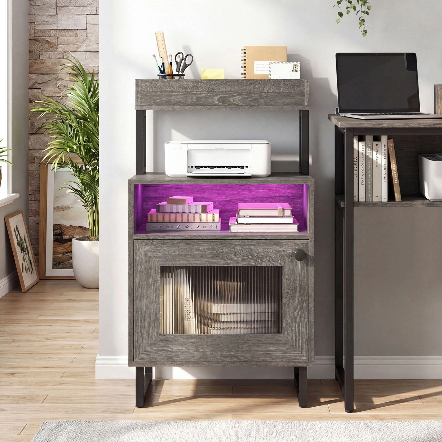 SlickBlue Modern LED Side Table with 4-Tier Storage Cabinet