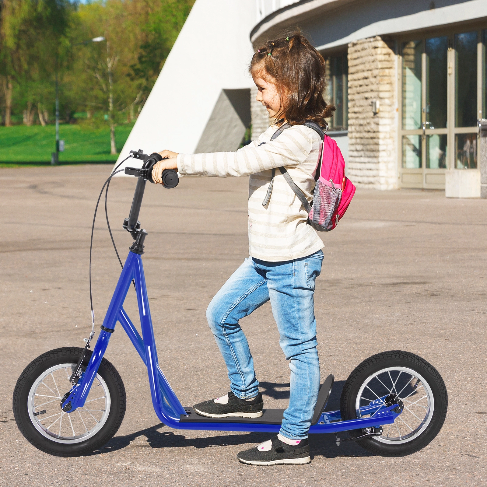 SUGIFT Kids Navy Kick Scooter with 12-in Air-Filled Wheels and Dual V-Brakes 33-in to 35-in H 165-lb Rider Capacity