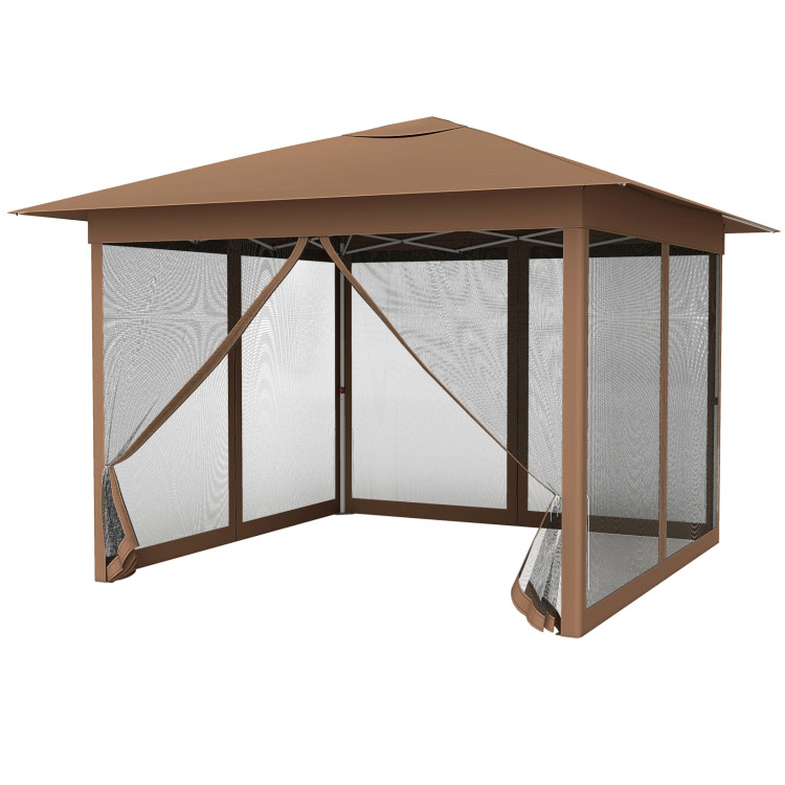 SUGIFT Brown Instant Pop Up Canopy Tent with Mesh Screen Netting and 8 Ground Stakes 11.5-ft W 11.5-ft D 8.8-ft H