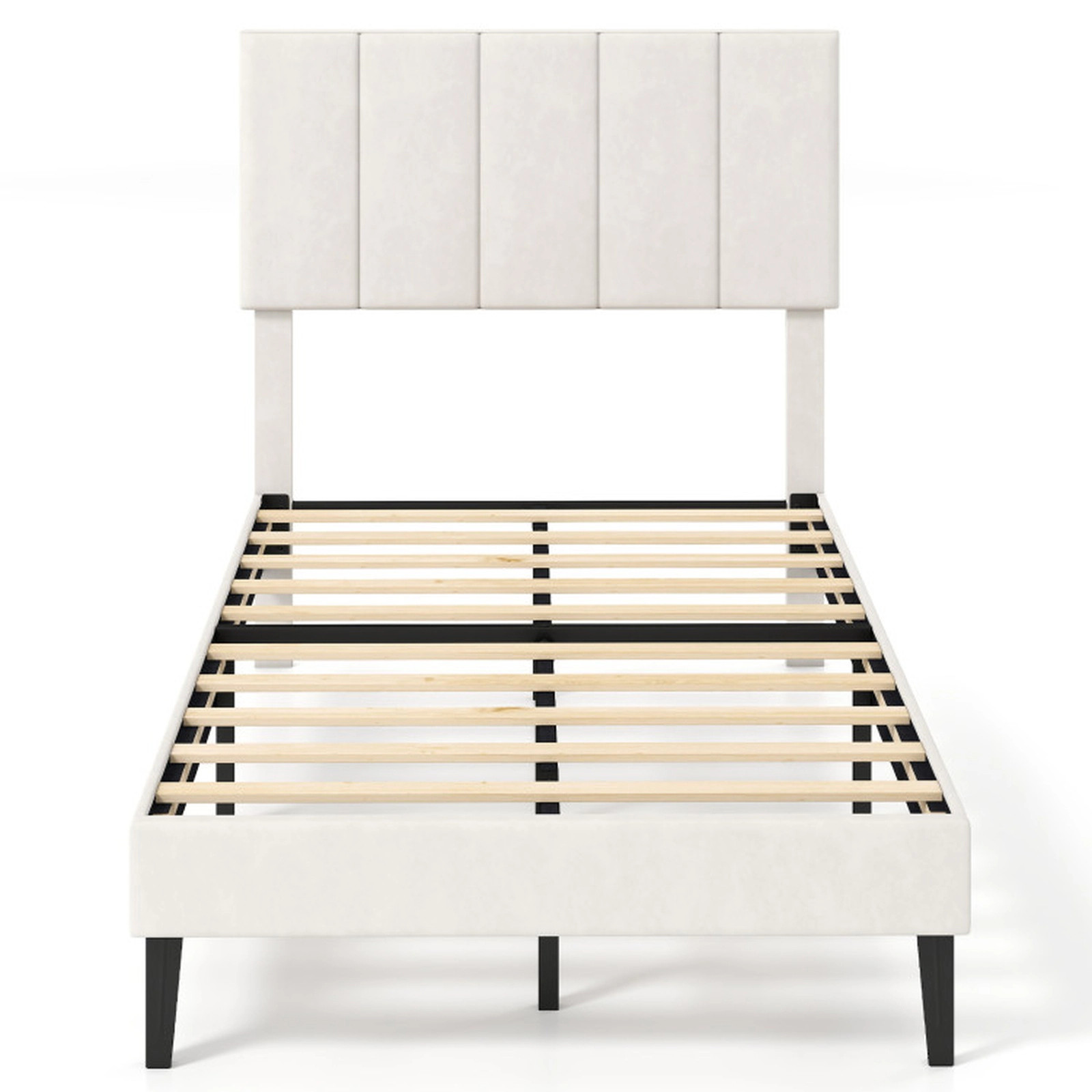 SUGIFT Height Adjustable Upholstered Twin Platform Bed Frame 500-lb Capacity Beige
