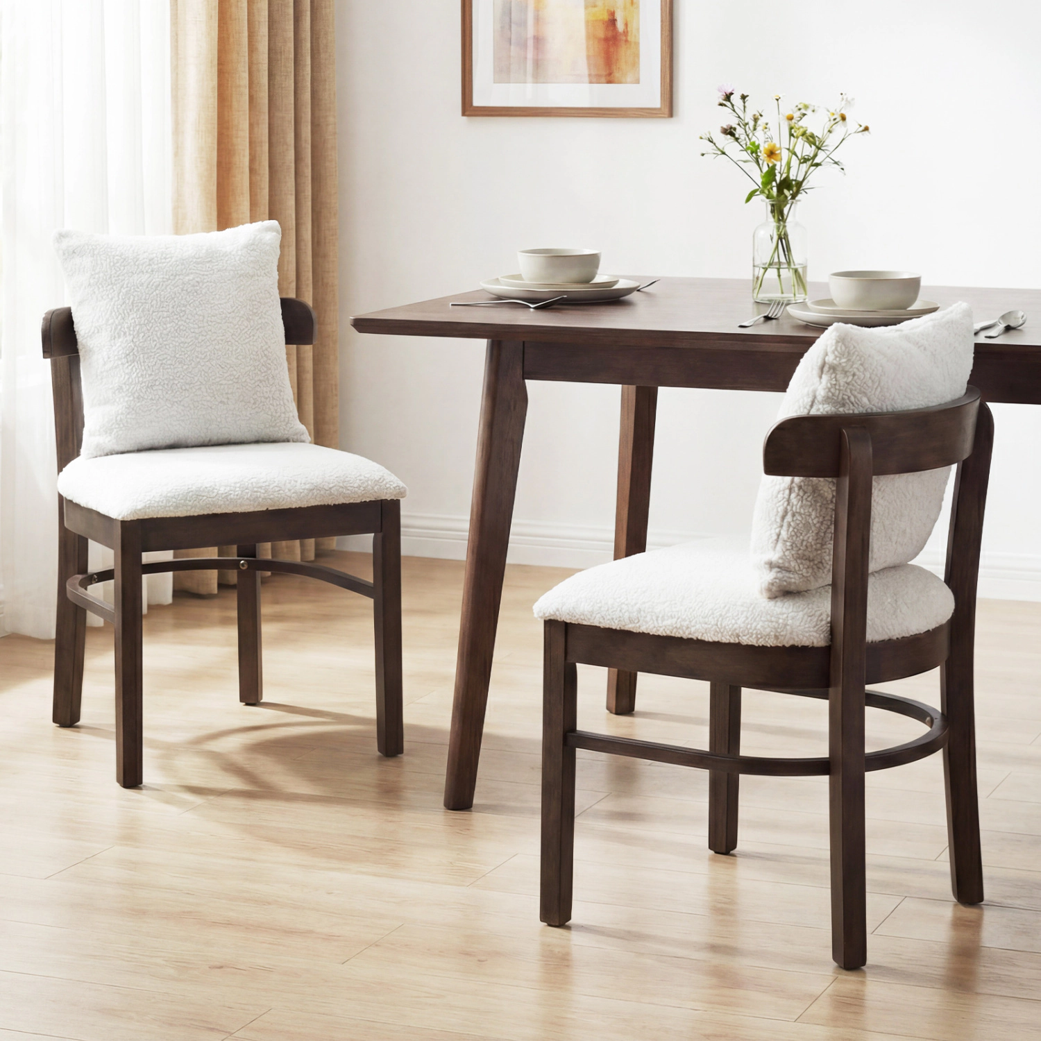 LJG Fabric Upholstered Wood Dining Chairs Set of with Removable Pillow