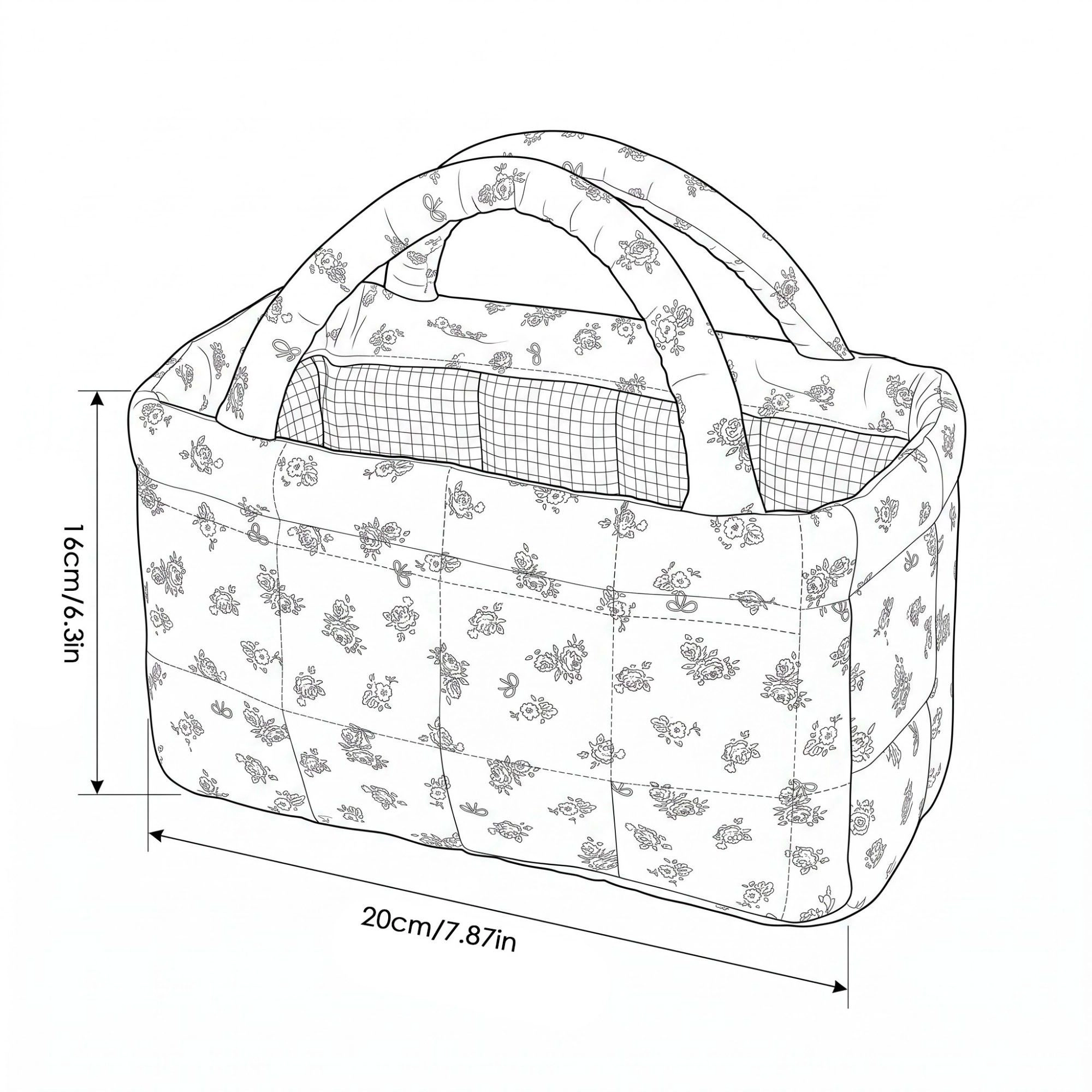 Alilang Women Floral Quilted Storage Basket Tote with Padded Handles