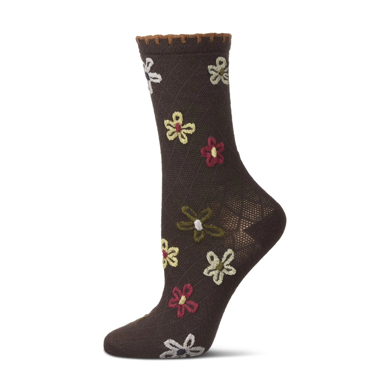 MeMoi Women's Dancing Daisies Crochet Cuff Crew Socks