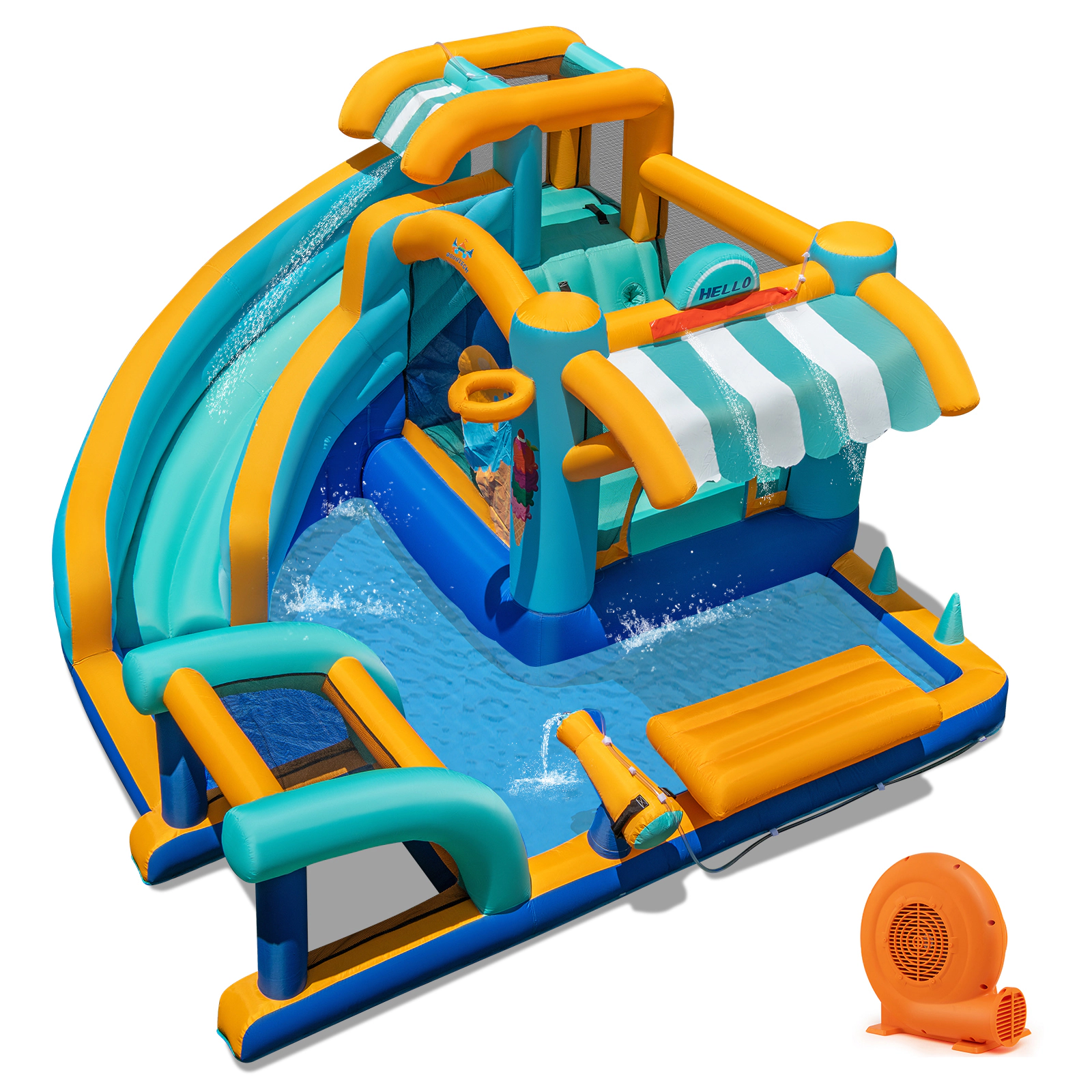 LJG Inflatable Water Slide Bounce House Kids Jump Castle with 750W Blower