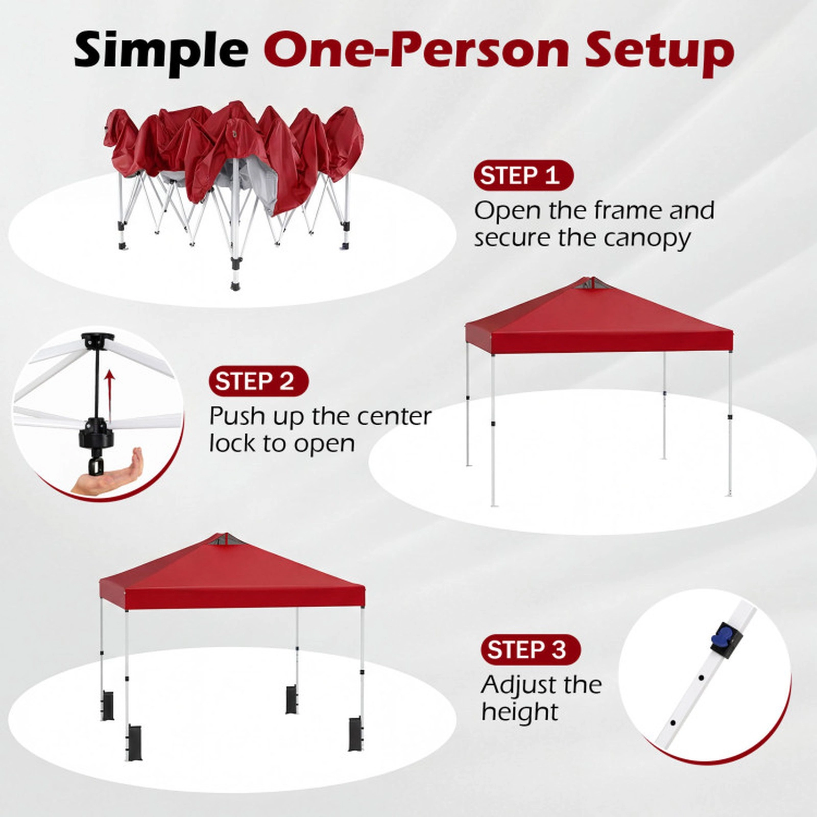 SUGIFT Red 10-ft by 10-ft 3-Level Silver-Coated 210D Oxford Pop Up Canopy Tent with Wheeled Roller Bag