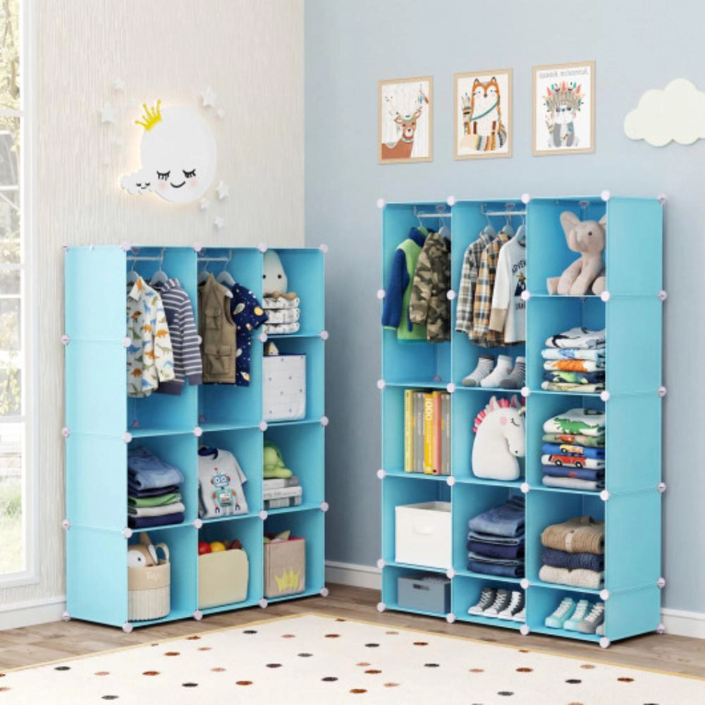 Hivvago Modular Baby Wardrobe with 10 Cubes & Hanging Rod and Shelves Stackable