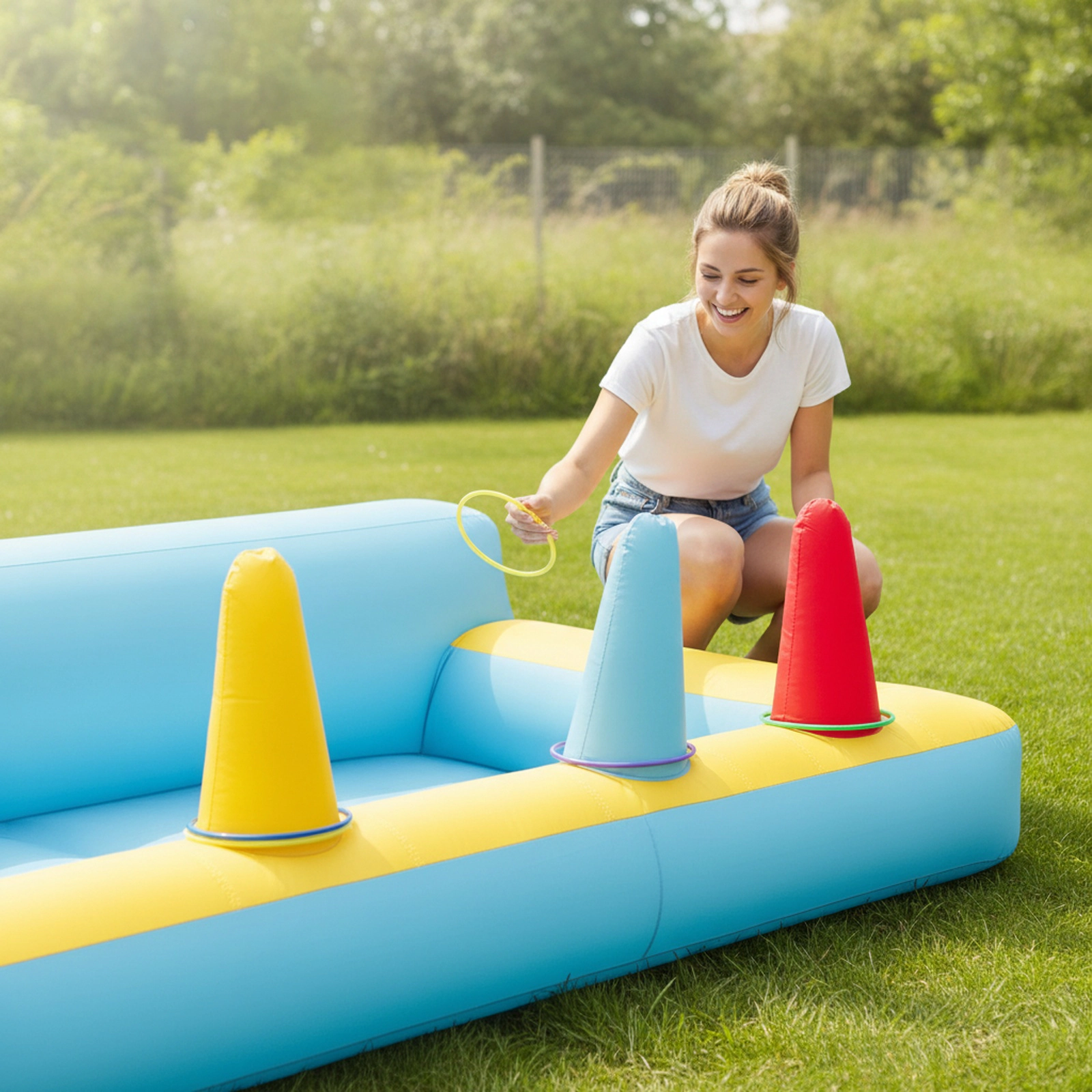 7-in-1 Inflatable Bounce House Bouncy Castle with Slide Crawl Tunnel Ball Pit 50 Ocean Balls and 550W Blower