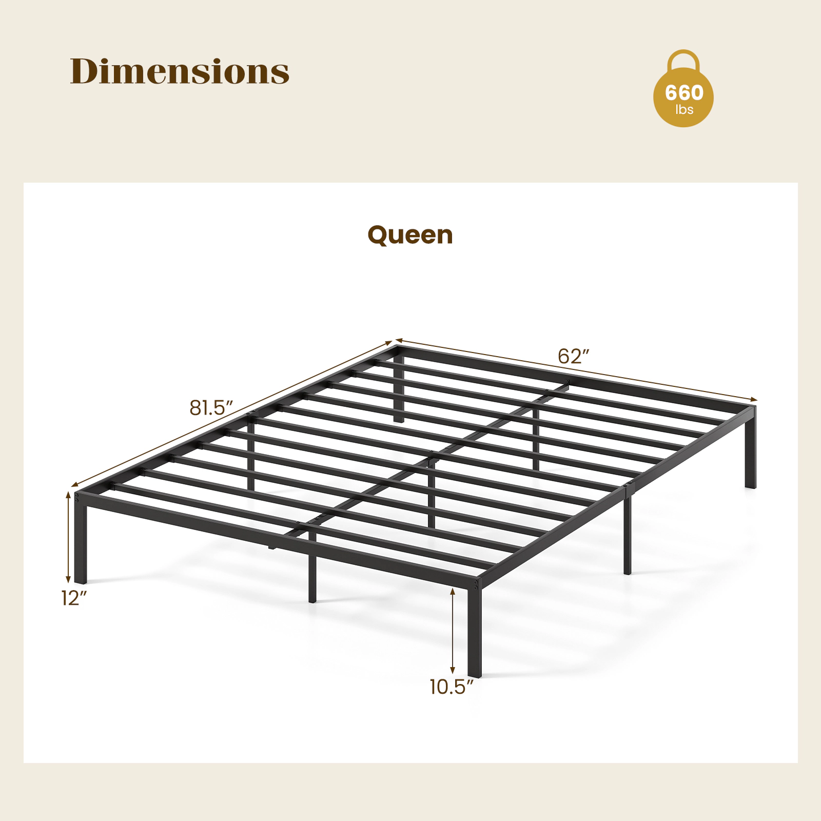 SUGIFT Black Support Slats Mattress Foundation Heavy Duty Metal Bed Frame