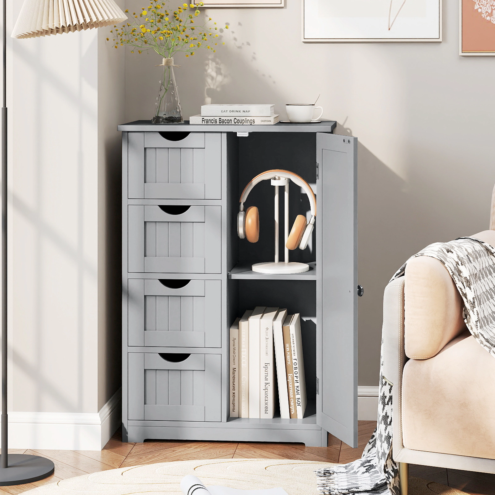 SlickBlue Freestanding Bathroom Floor Cabinet with 4 Drawers and Storage
