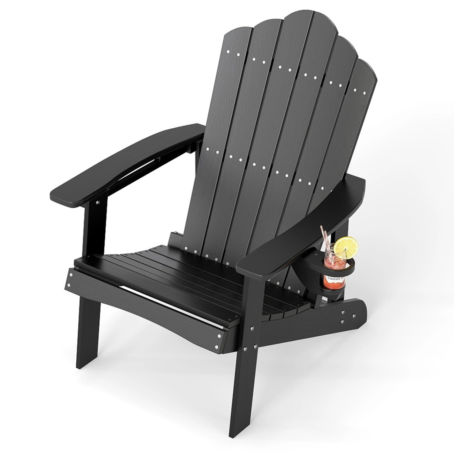 LJG Outdoor Adirondack Chair with Built-in Cup Holder for Backyard Porch