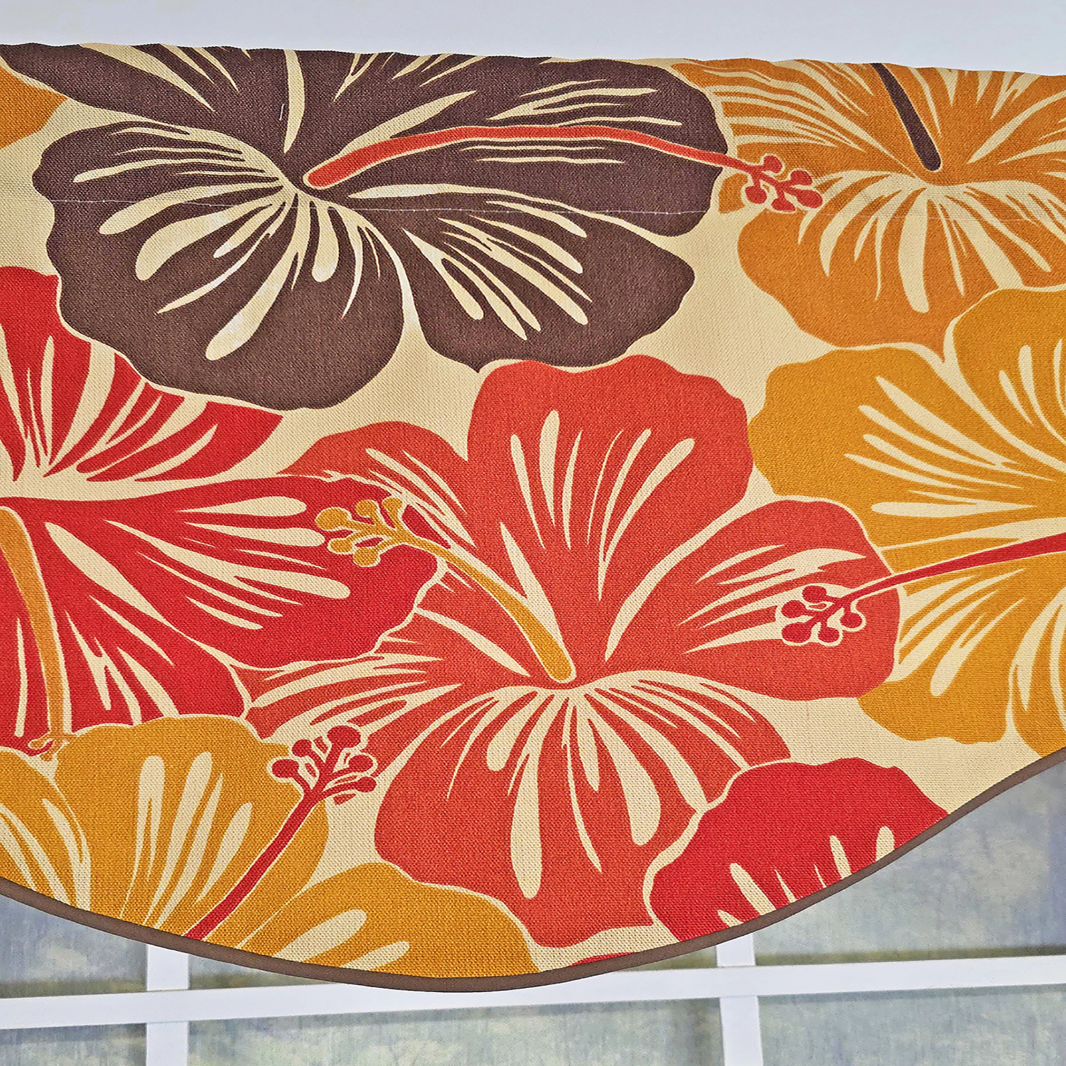 RLF Home Wild Hibiscus Cornice 100% Cotton Rod Pocket Lined  Window Valance 50" x 17" Multi