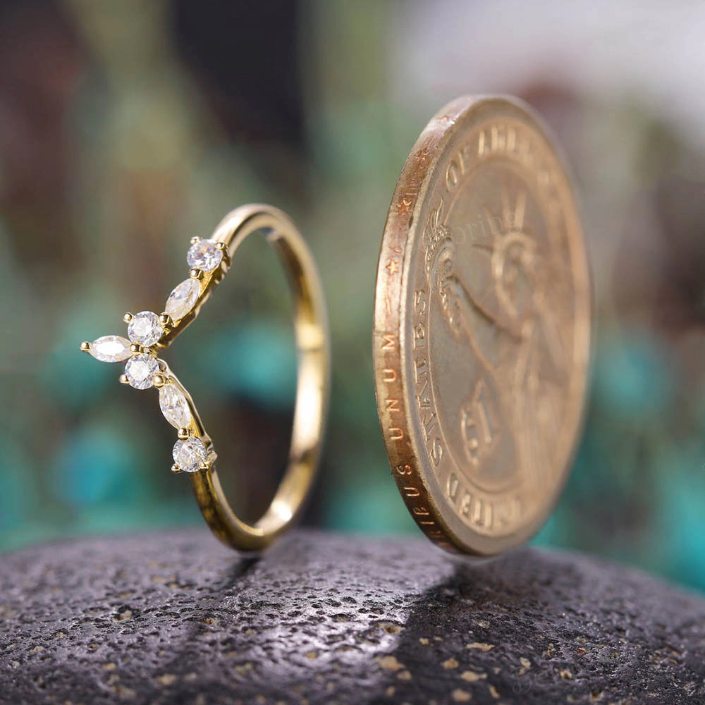 Wardrobe Whimsy V Shaped Marquise Round Cut Cubic Zirconia Stackable Ring Dainty Fashion Band