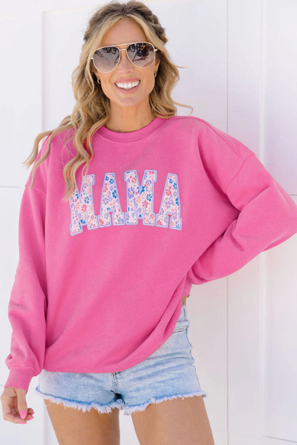 Sol Living Womens Floral MAMA Embroidered Graphic Pullover Sweatshirt